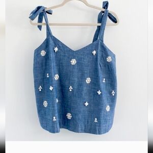 BEADED JCREW SPRING BLUE TANK TOP